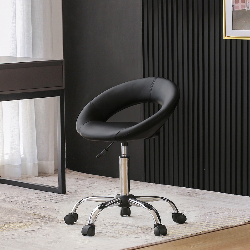 Desk Chair Work Stool Crescent Adjustable Swivel Task Chair on Wheels (Black)