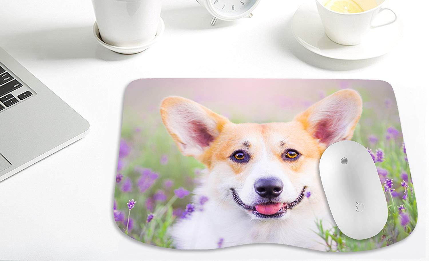 Cute Corgi Dog Mouse Pad Curve Mosue Pad Gaming Mouse Pad Non-Slip Mouse Pad for Girls (Cute Dog and Lavender)
