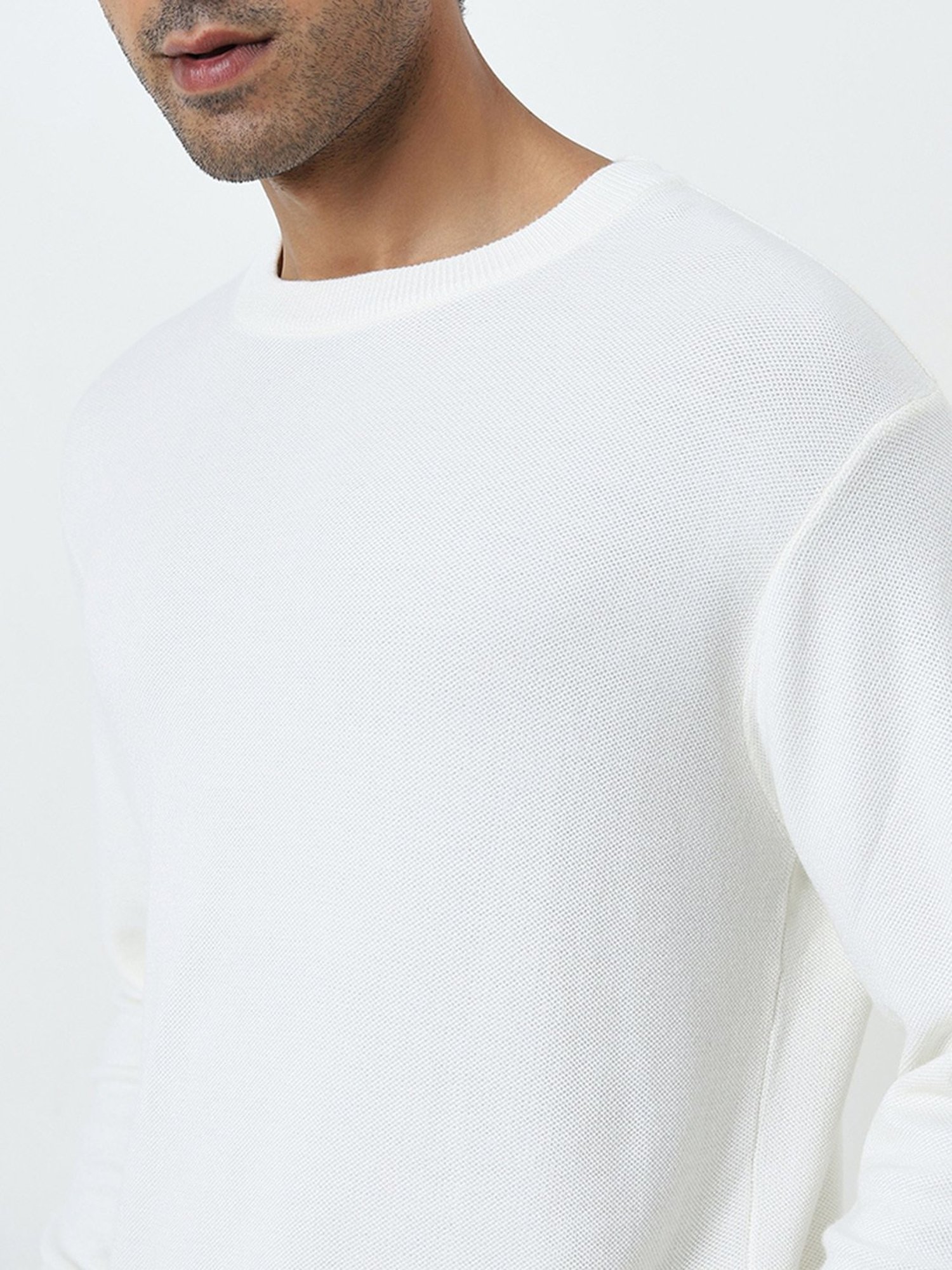 WES Formals by Westside Off-White Knit-Textured Slim-Fit Sweaters