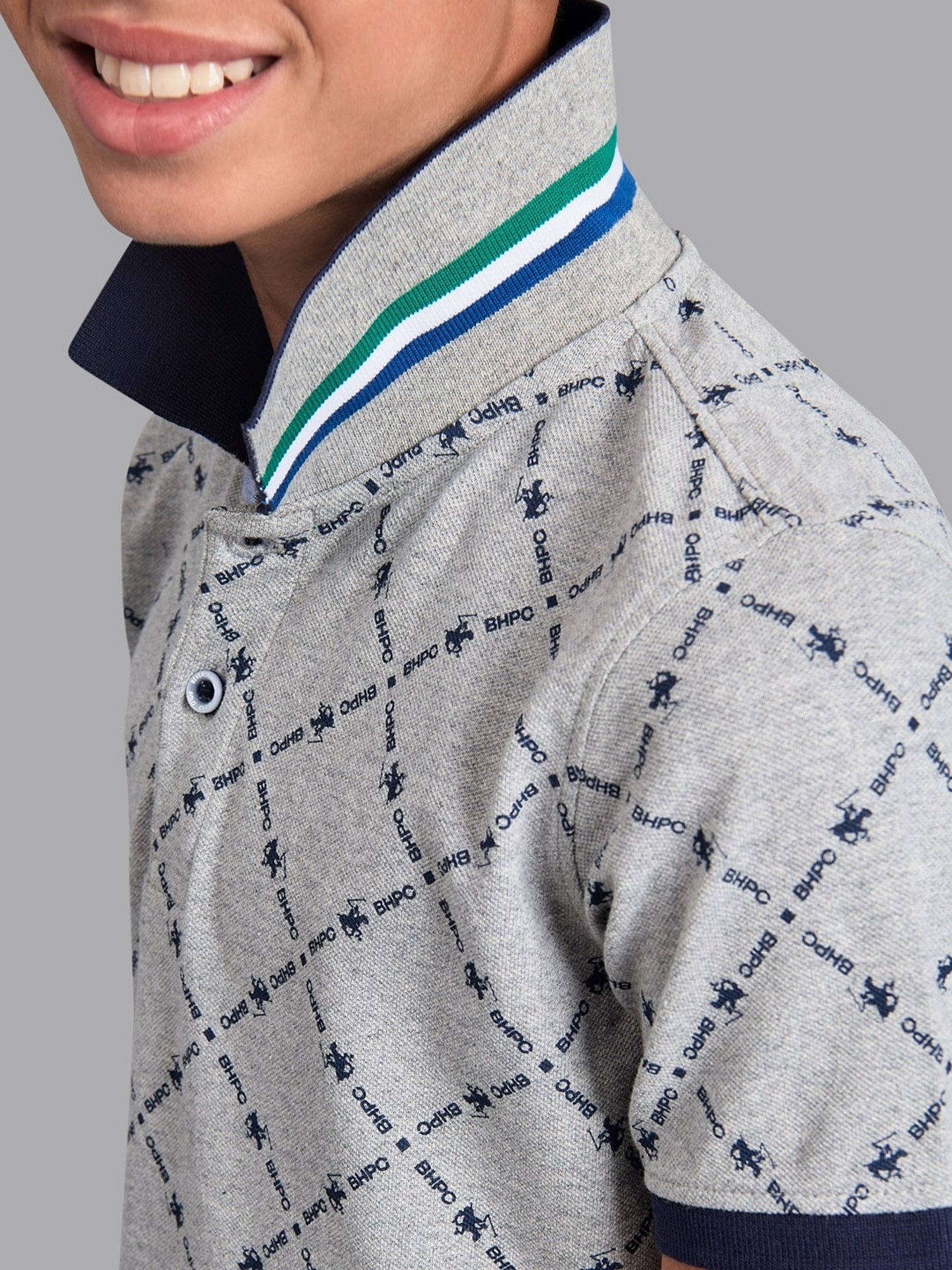 Beverly Hills Polo Club Kids Grey Cotton Printed Polo T-Shirt