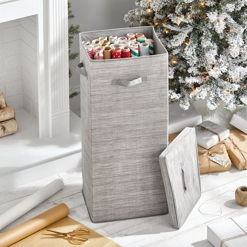 mDesign Soft Fabric Stripe Wrapping Paper Storage Box with Lid - Taupe/Tan