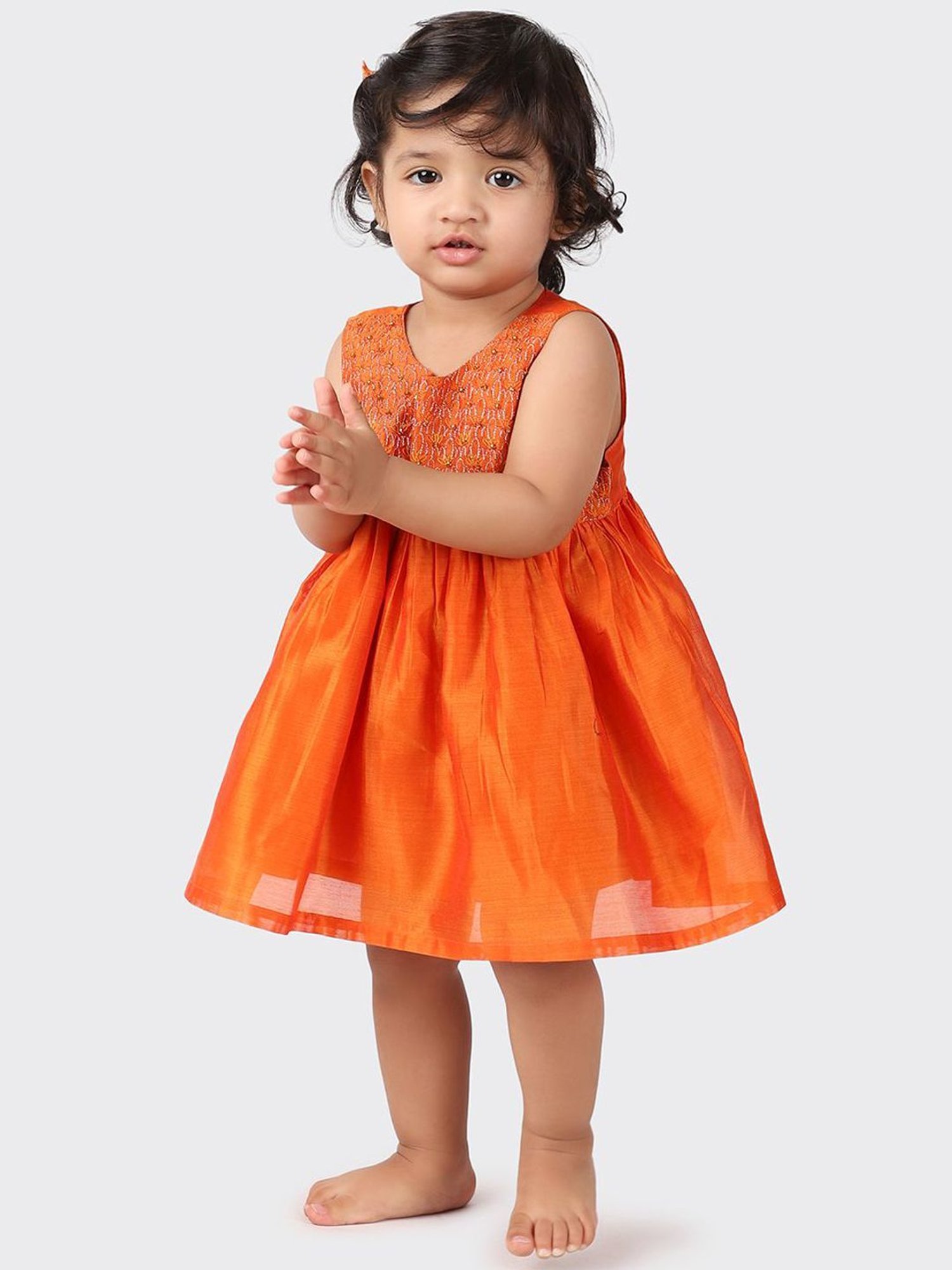 Fabindia Kids Orange Embroidered Dress