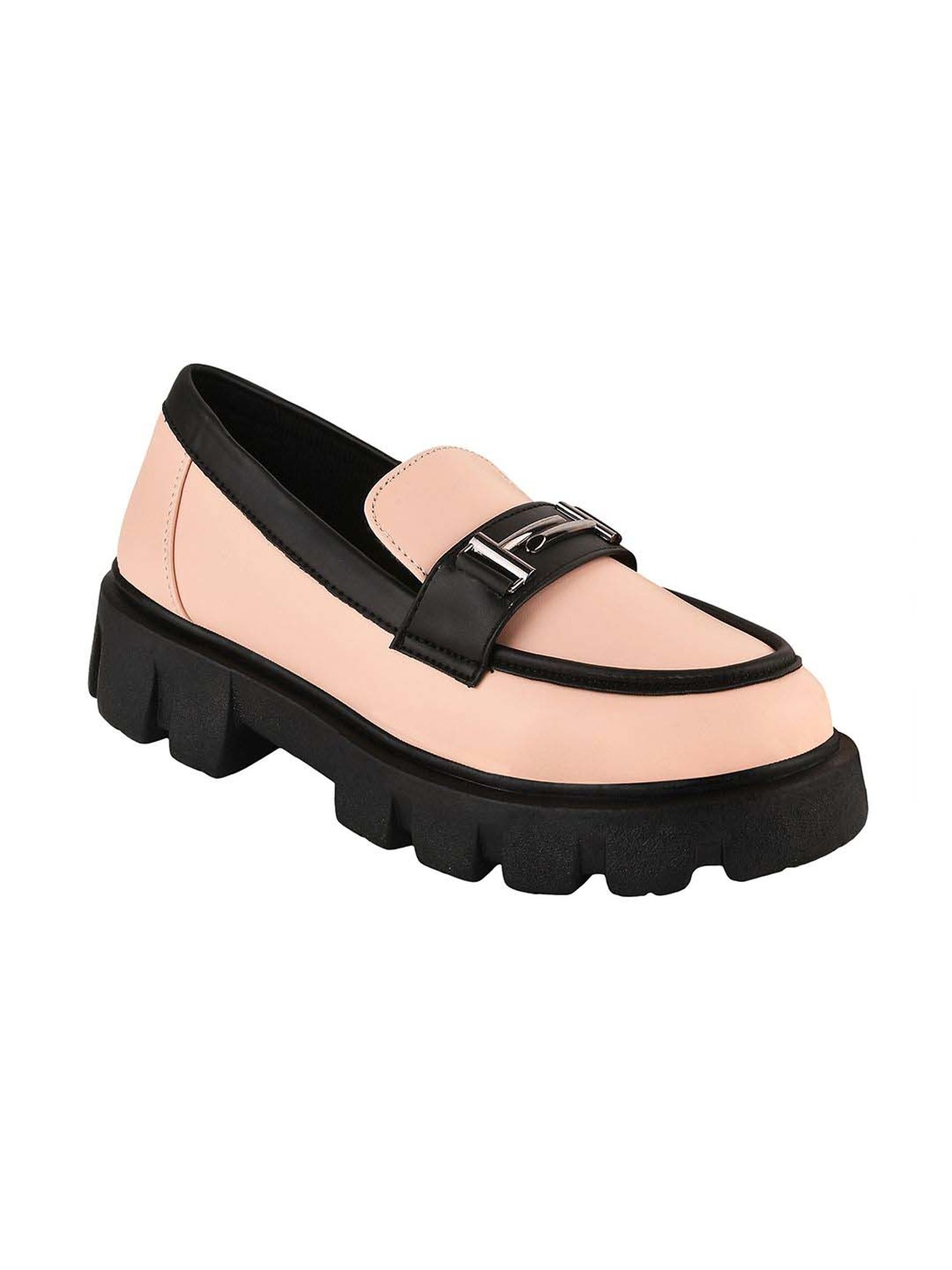 Shoetopia Kids Peach & Black Casual Loafers