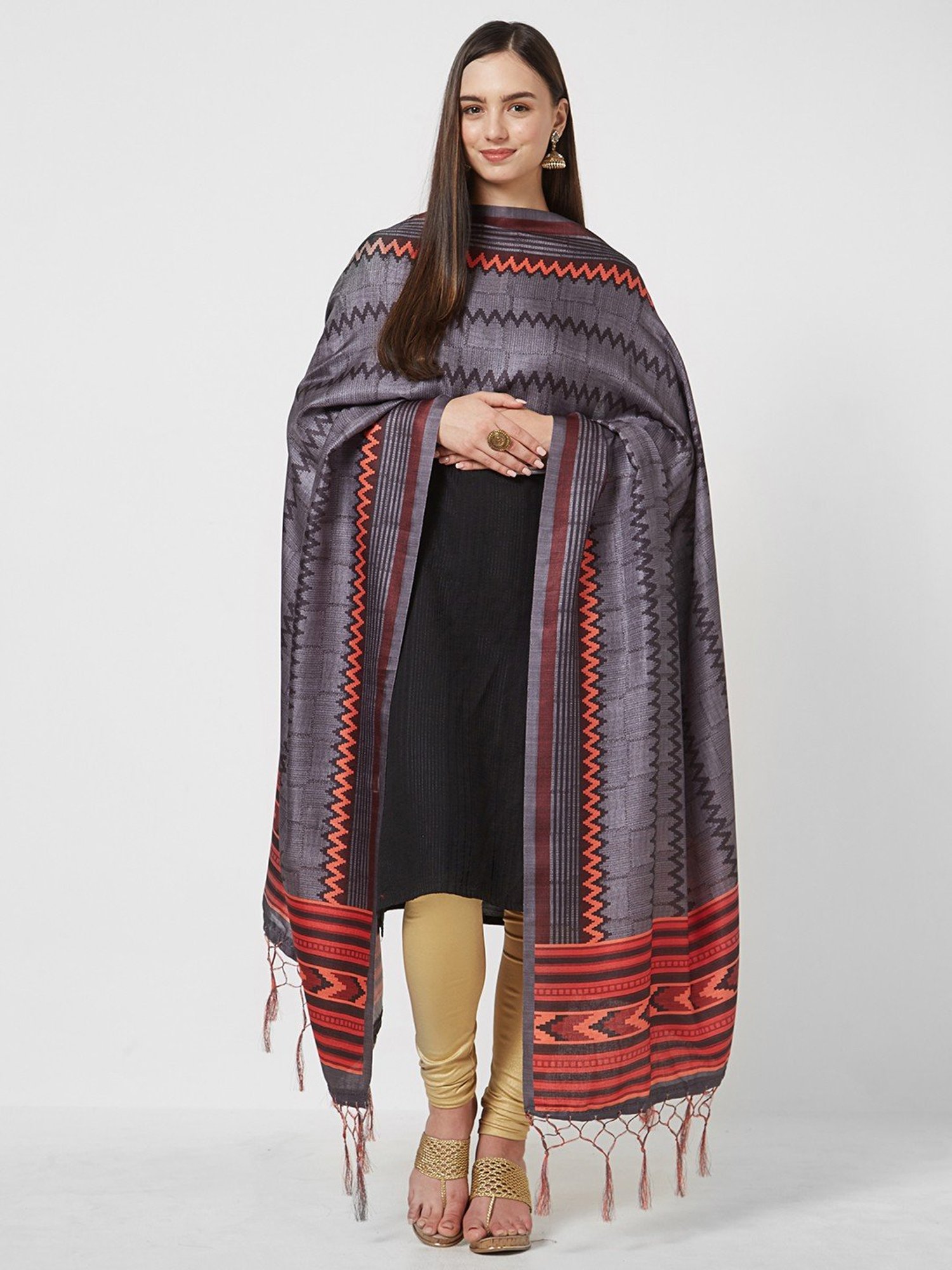 Saree Mall Grey Printed Dupatta