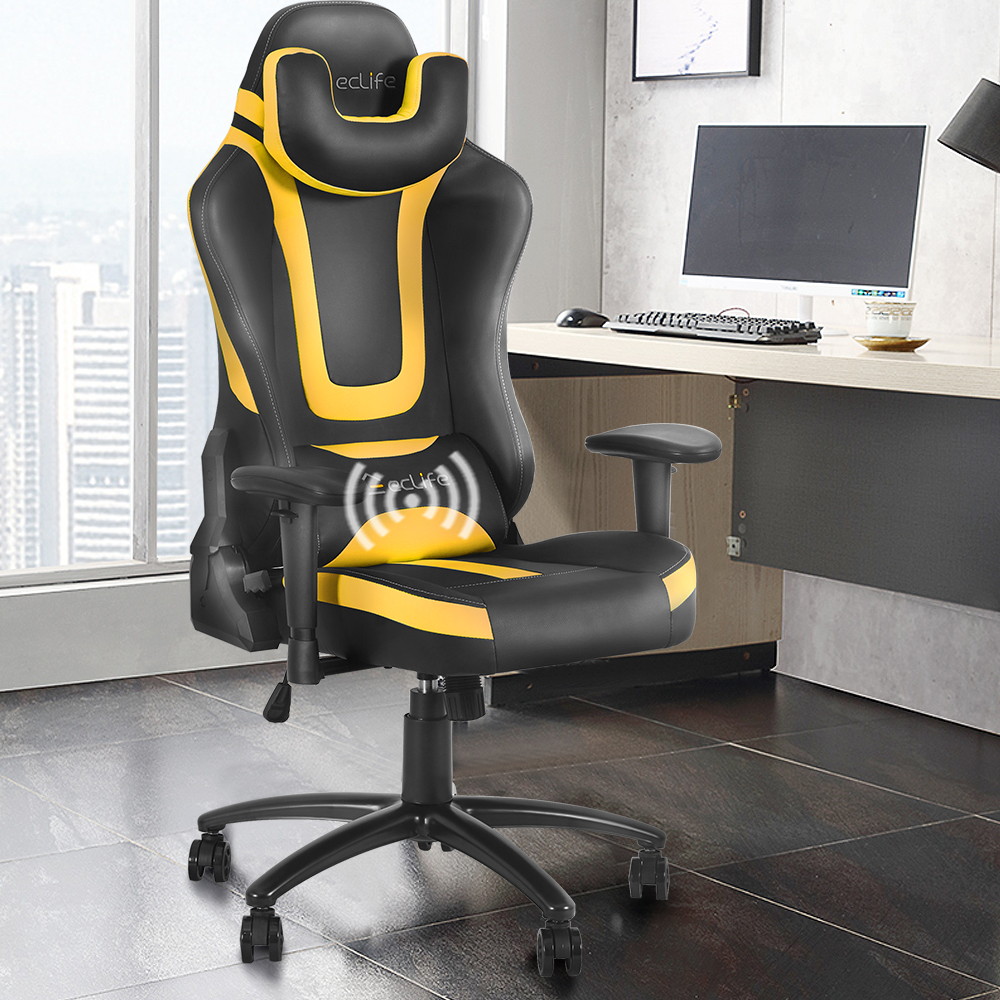 Eclife Ergonomic Video Game Chair PU Leather Computer Recliner Office Chair with Massage Lumbar Support and Removable Headrest Gaming Chair