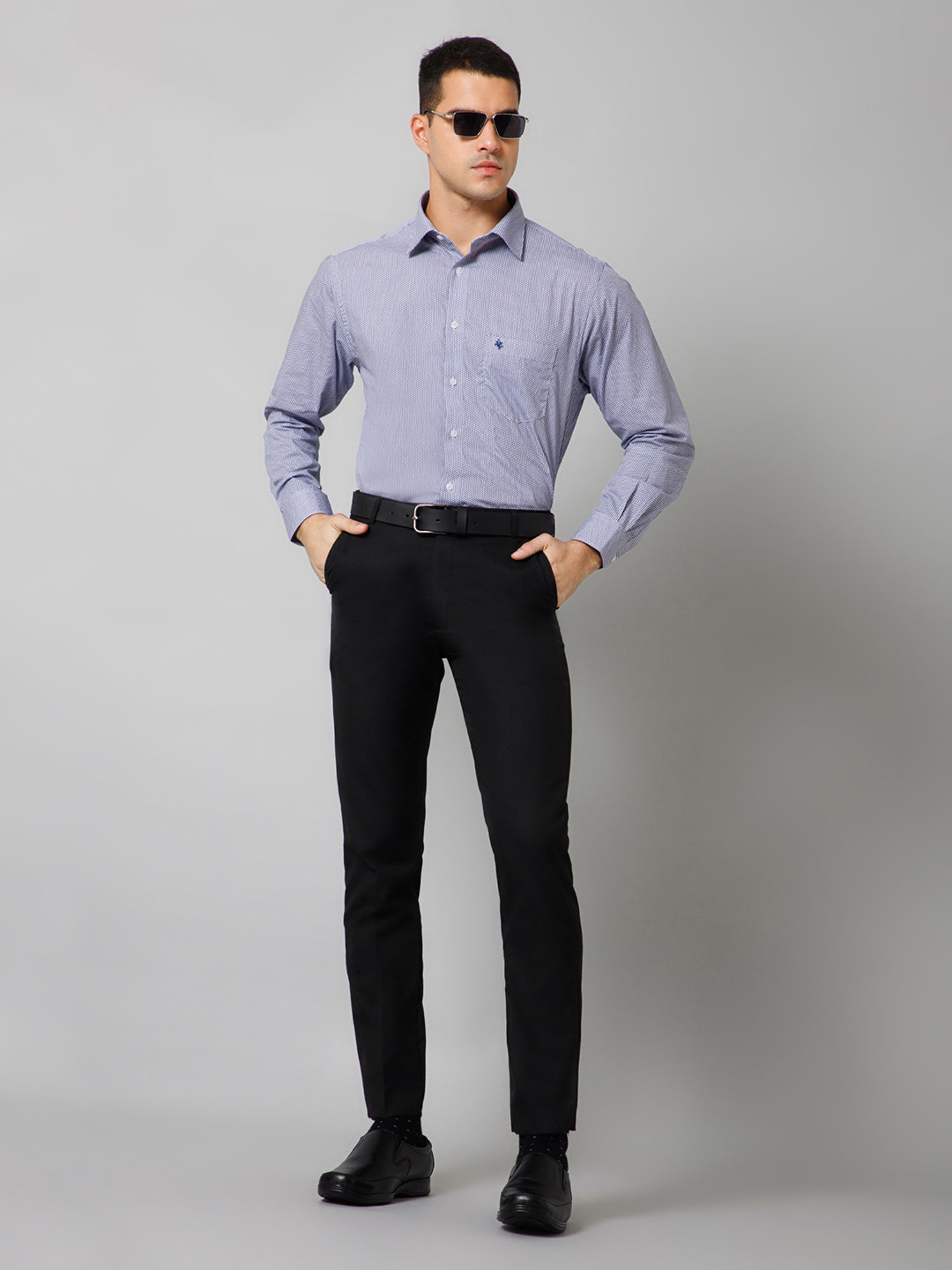 Sojanya Blue Cotton Regular Fit Self Pattern Shirt