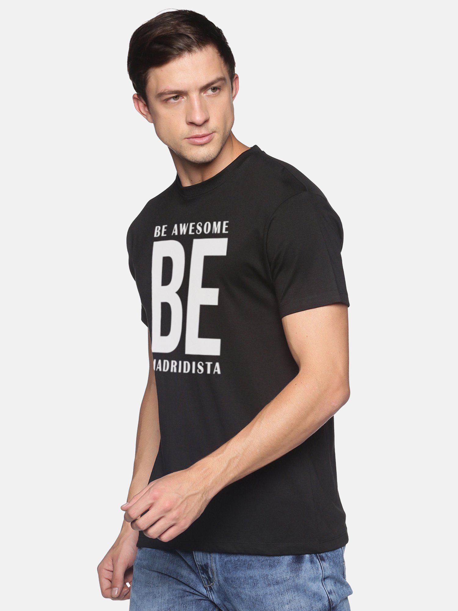 BLACK RADIO Black Slim Fit Printed Crew T-Shirt