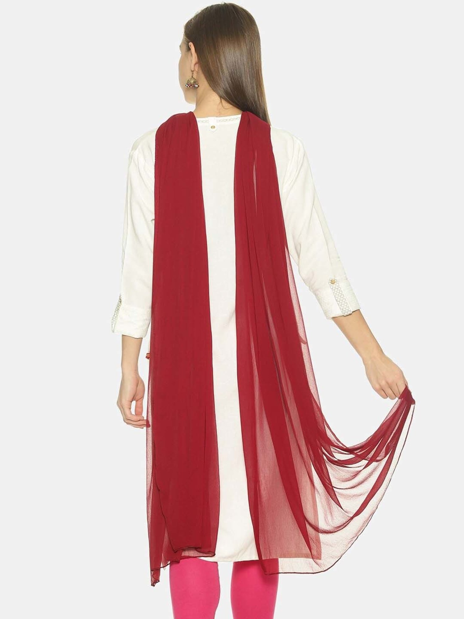 TWIN BIRDS Maroon & Beige Plain Dupatta - Pack Of 2