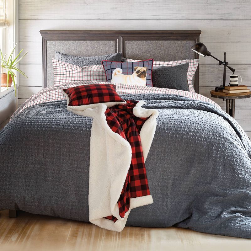 Full/Queen 3Pc Microsculpt Stripe Flannel Comforter Set Gray - G.H. Bass