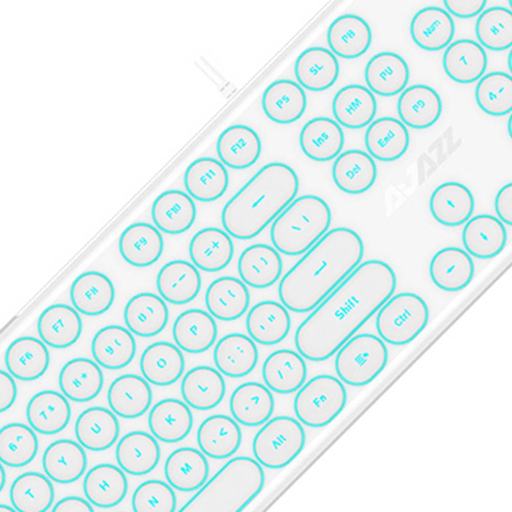 Wired Keyboard Retro Punk Round Keycap Mute White Backlit Ergonomic Slim Keyboard for Office Gamers Programmers Typists Laptop Computer