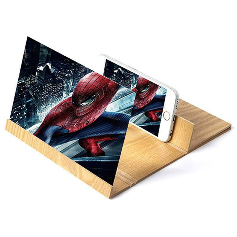 12" 3D Phone Screen Magnifier Mobile Stereoscopic Amplifier Stand Wood Desktop Universal Foldable Portable Phone Bracket Enlarge Holder (Coffee)