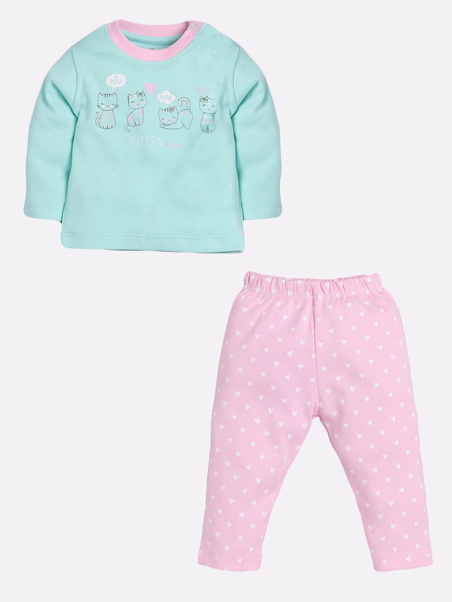 Baby Go Girls Blue & Pink Printed Top with Pyjamas