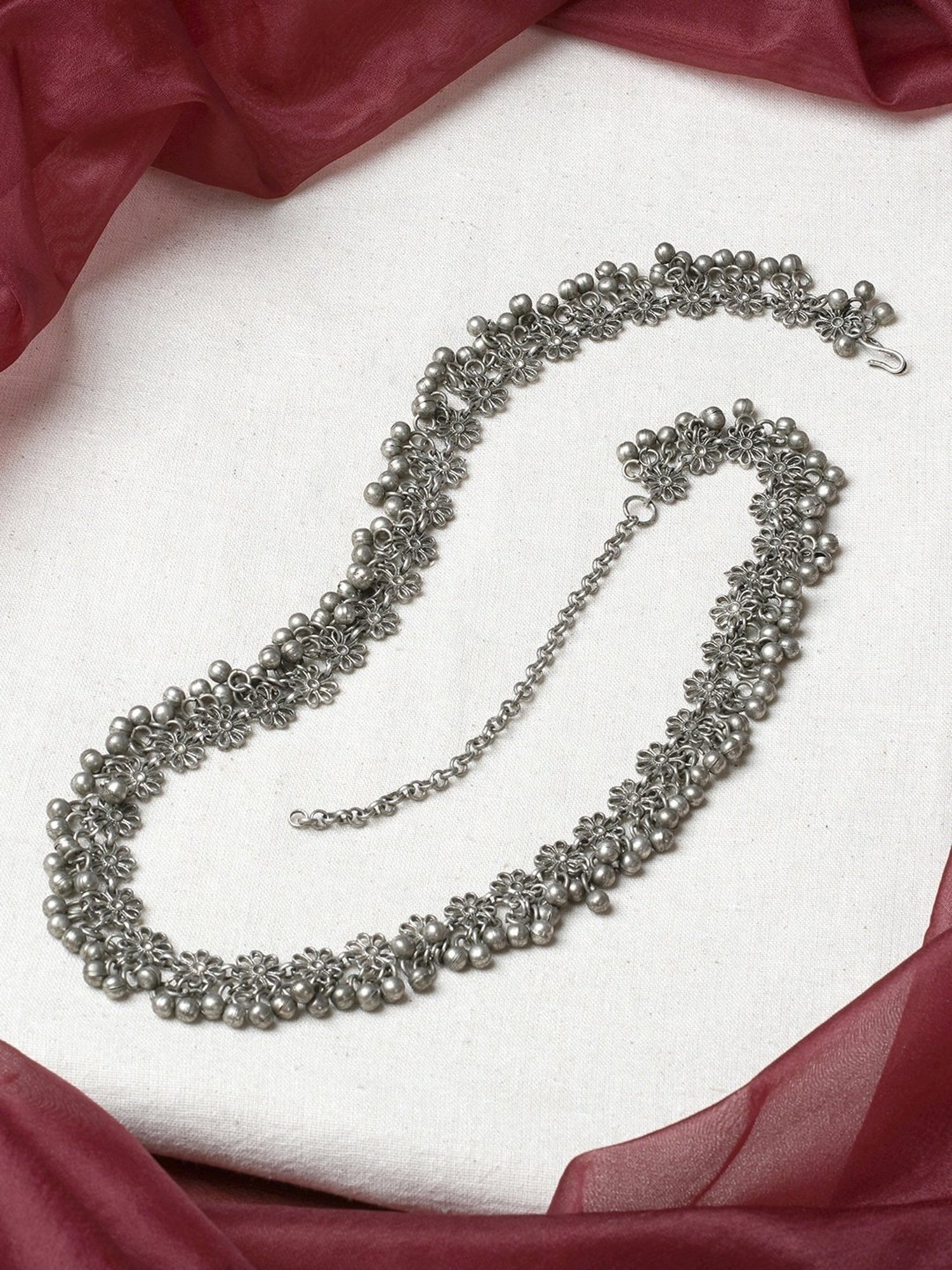 Teejh Lata Ghungroo Silver Waistband for Women