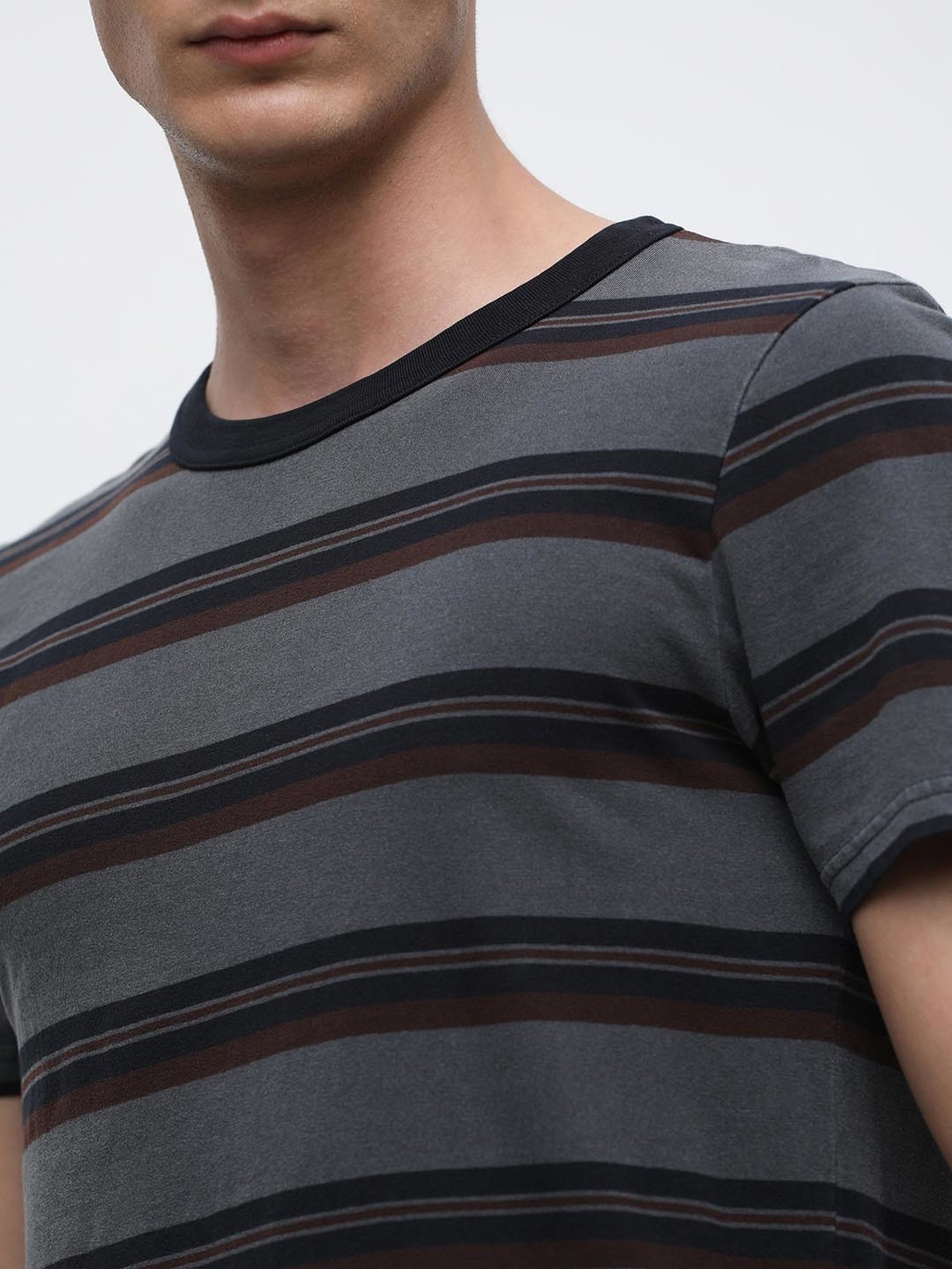 SELECTED HOMME Blue Slim Fit Stripes Cotton Crew T-Shirt