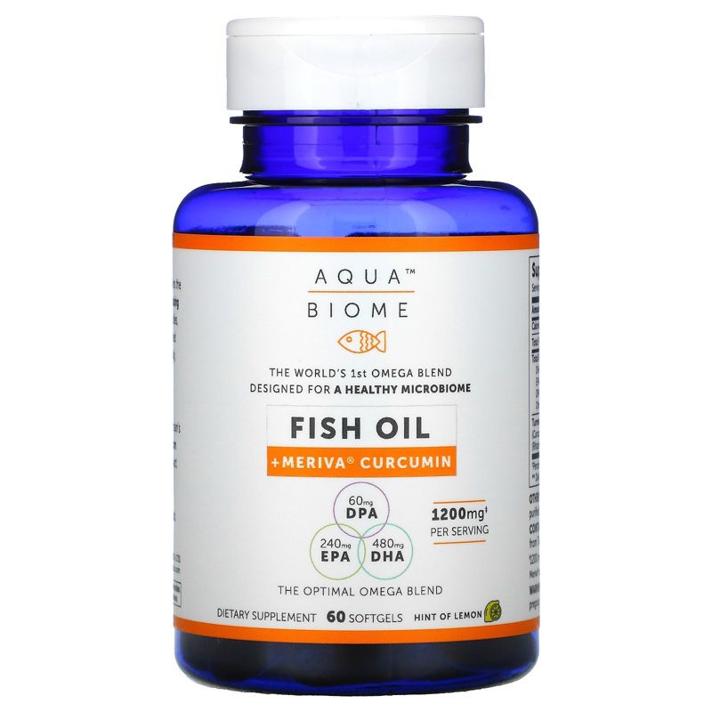 Enzymedica Aqua Biome, Fish Oil + Meriva Curcumin, Lemon , 1,200 mg, 60 Softgels, Omegas and Fish Oil