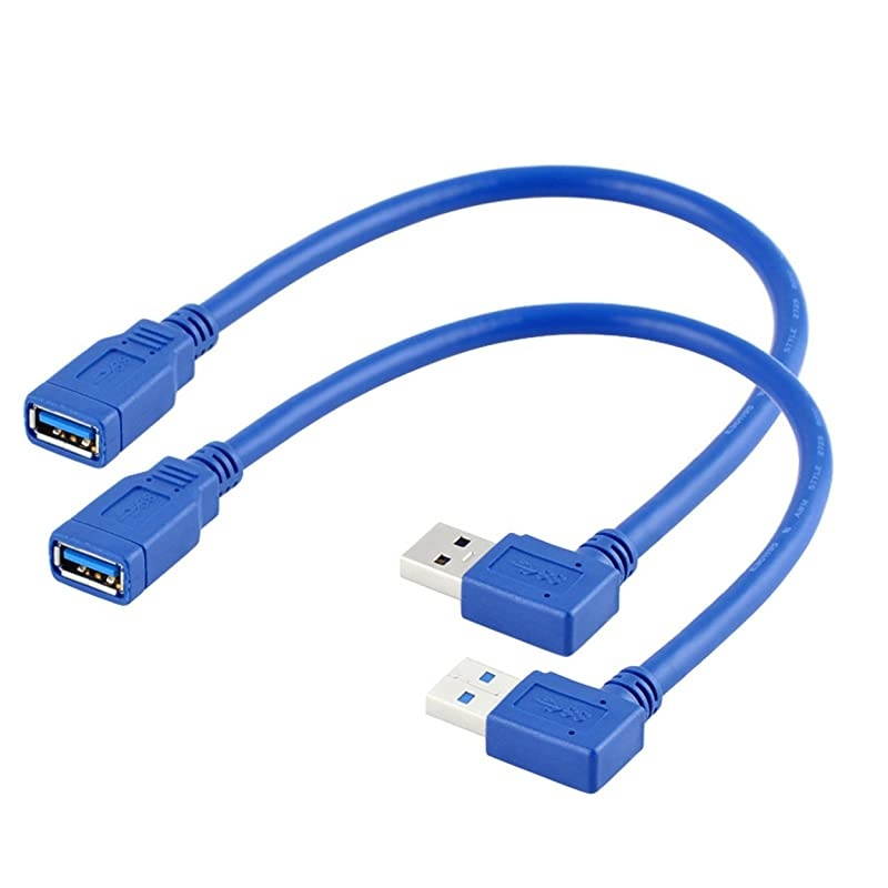 Right Angle USB Extension Cable,  Short USB 3.0 Extension Cable 90 Degree Left Right Angle USB Type A Male to Female Cable for USB A Hub PC Computer Laptop Notebook 2-Pack (Left&Right)