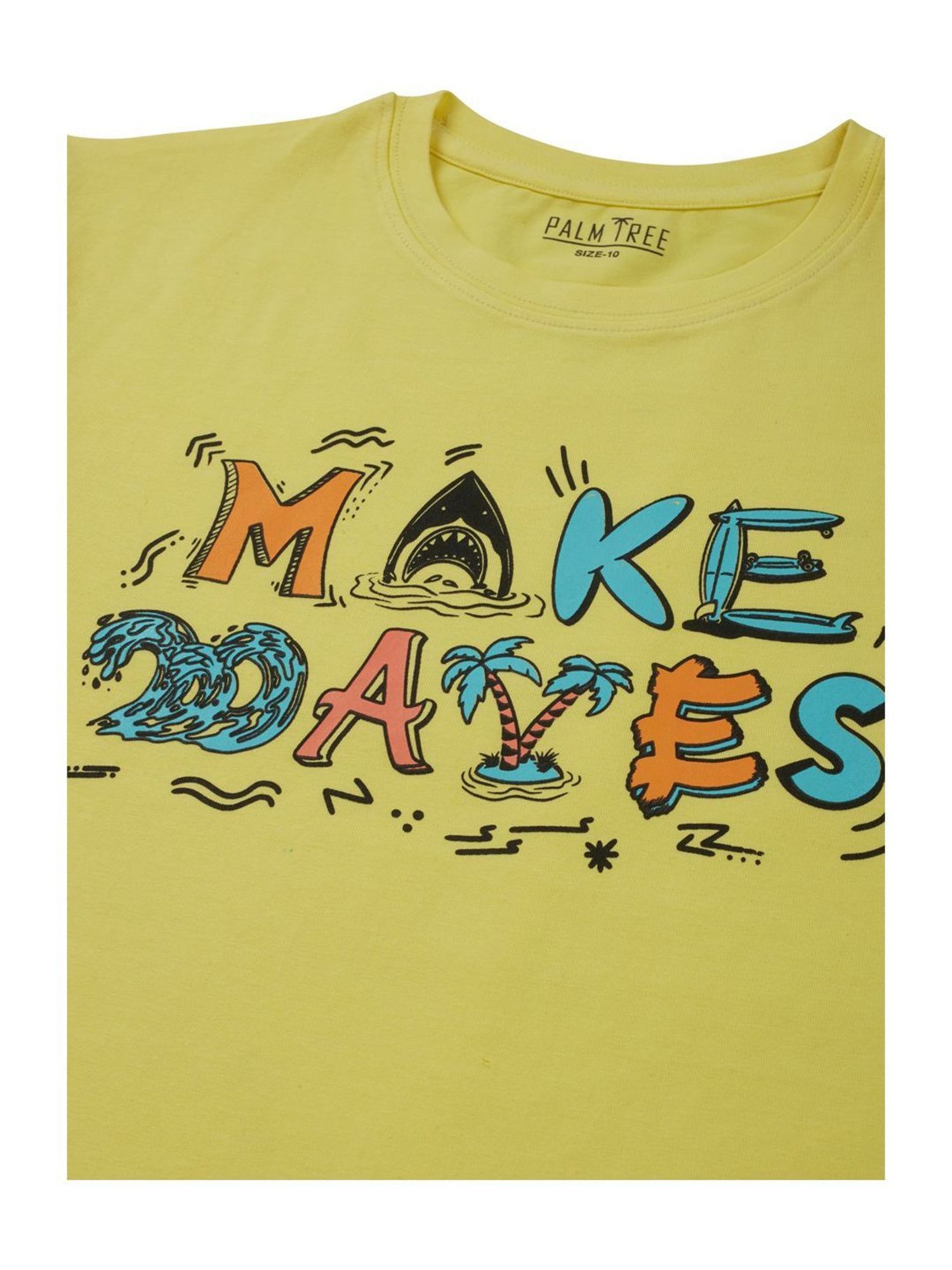 Palm Tree Kids Yellow Cotton Printed T-Shirt