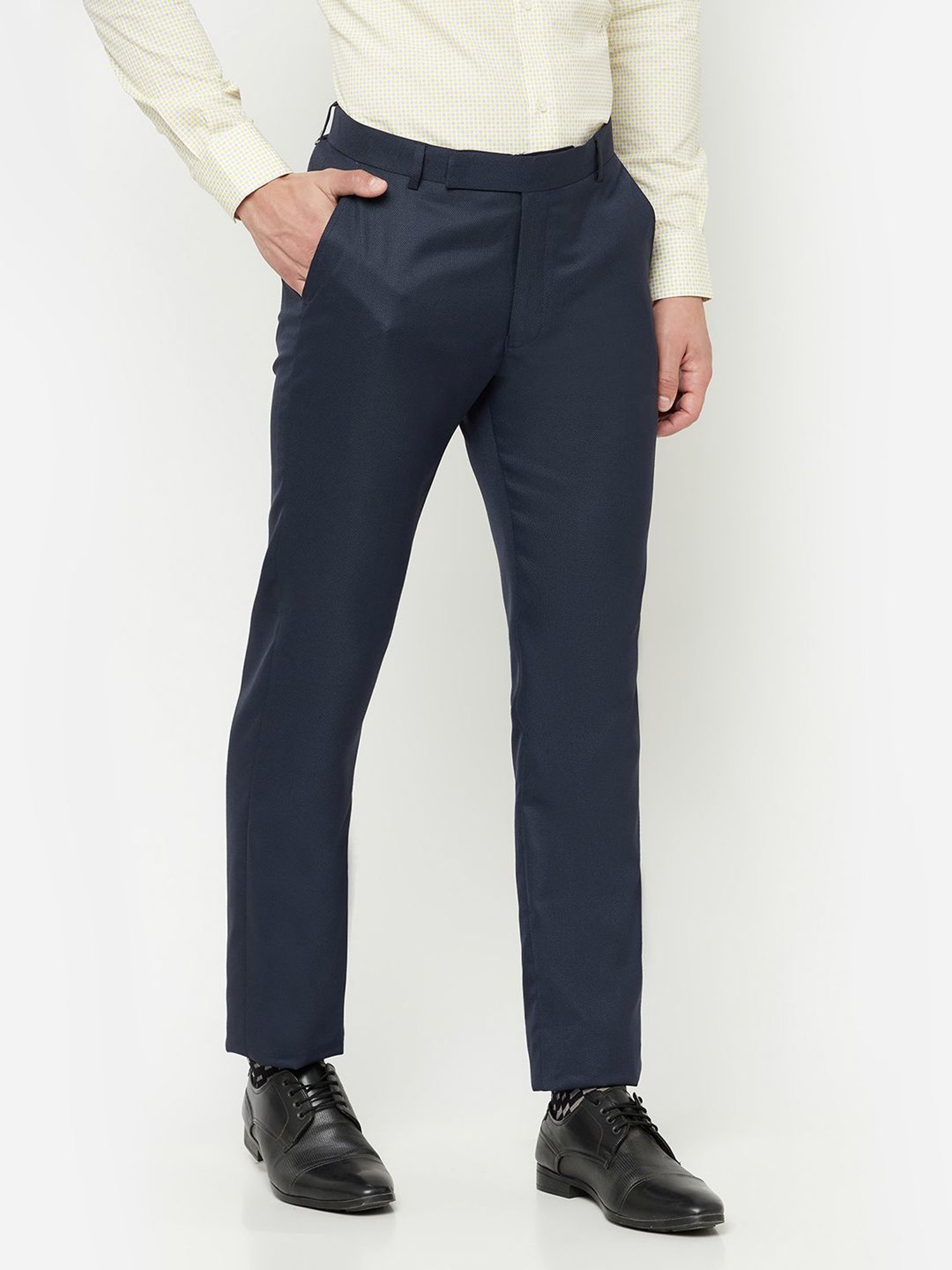 Cantabil Navy Blue Cotton Regular Fit Trousers