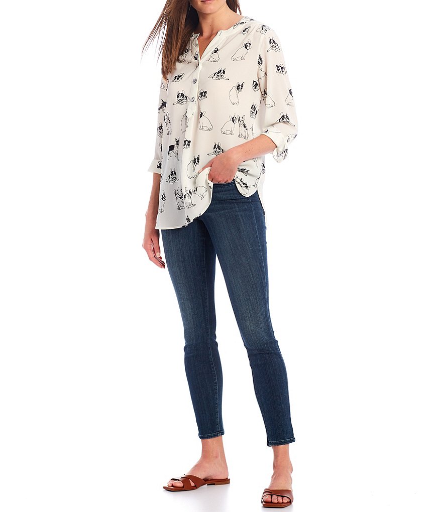 John Mark Dog Print Long Sleeve Crepe Tunic