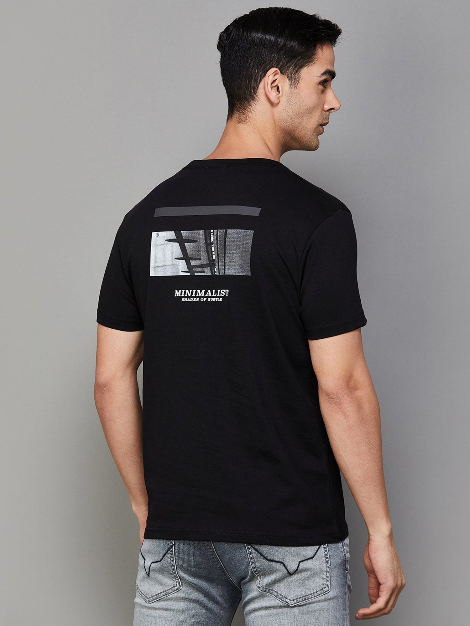 BOSSINI Black Cotton Regular Fit Printed T-Shirt