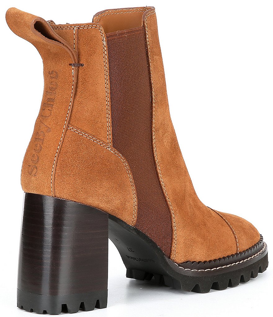 See by Chloe Mallory Suede Lug Sole Block Heel Chelsea Booties