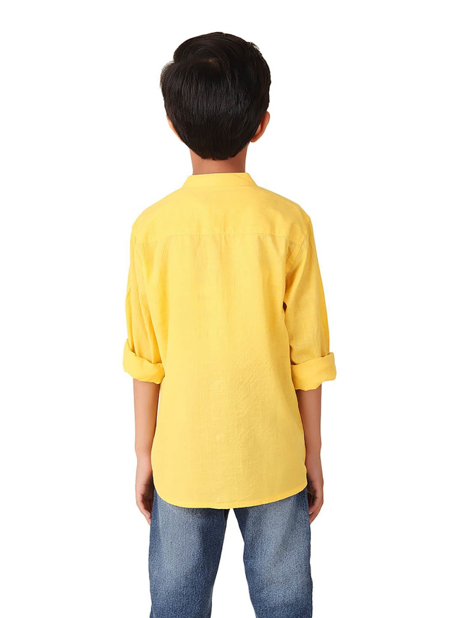 Fabindia Kids Yellow Embroidered Full Sleeves Shirt