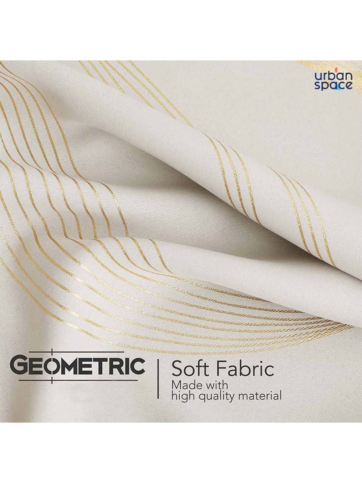 Swayam Cream & Blue Printed Faux Silk Door Curtains - Set of 2