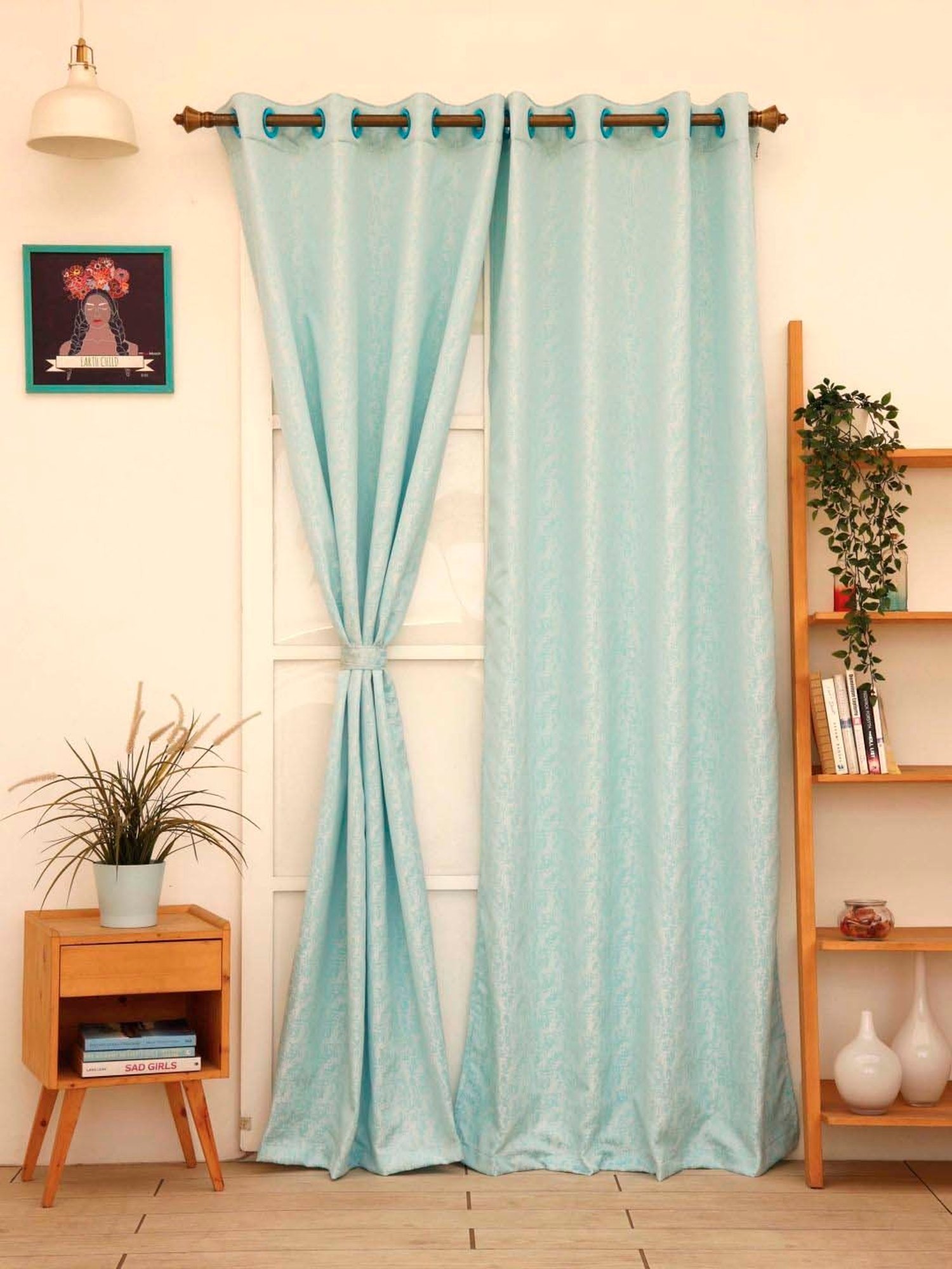 Ariana Aqua Polyester 5 Ft. Window Curtain