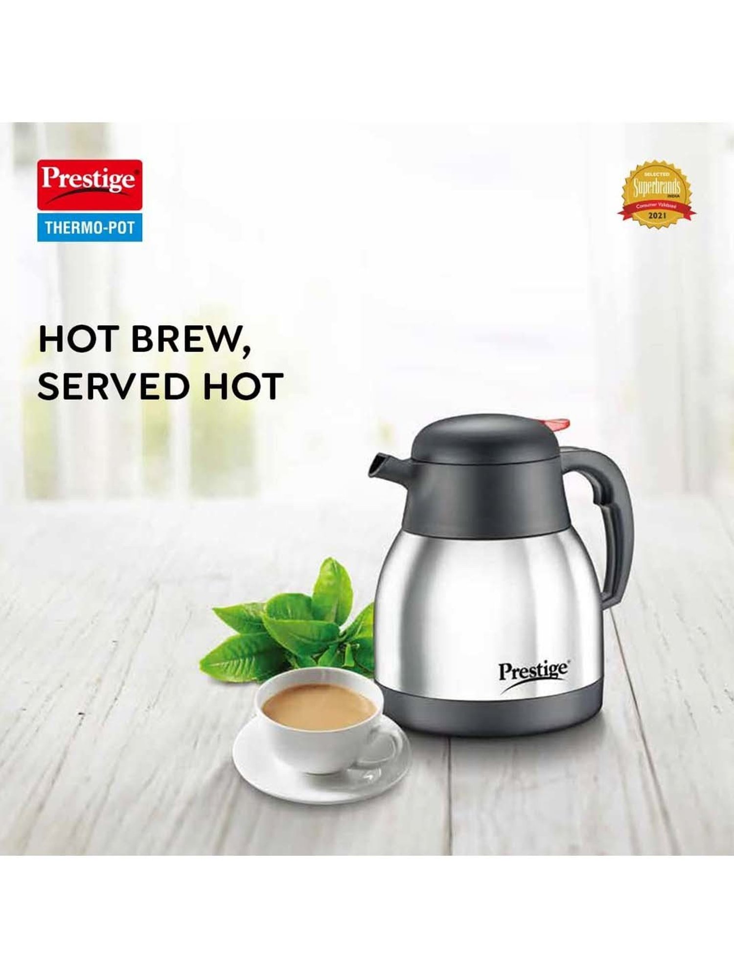 Prestige Silver & Black Stainless Steel Double Insulated Vacuum Flask (1 L) - Set of 1