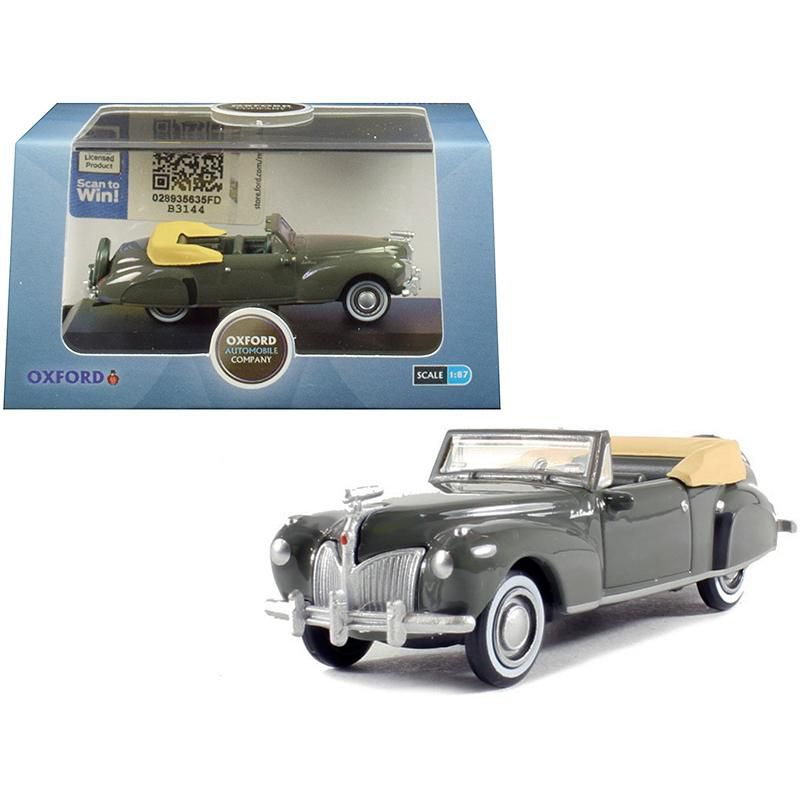 1941 Lincoln Continental Convertible Pewter Gray 1/87 (HO) Scale Diecast Model Car by Oxford Diecast