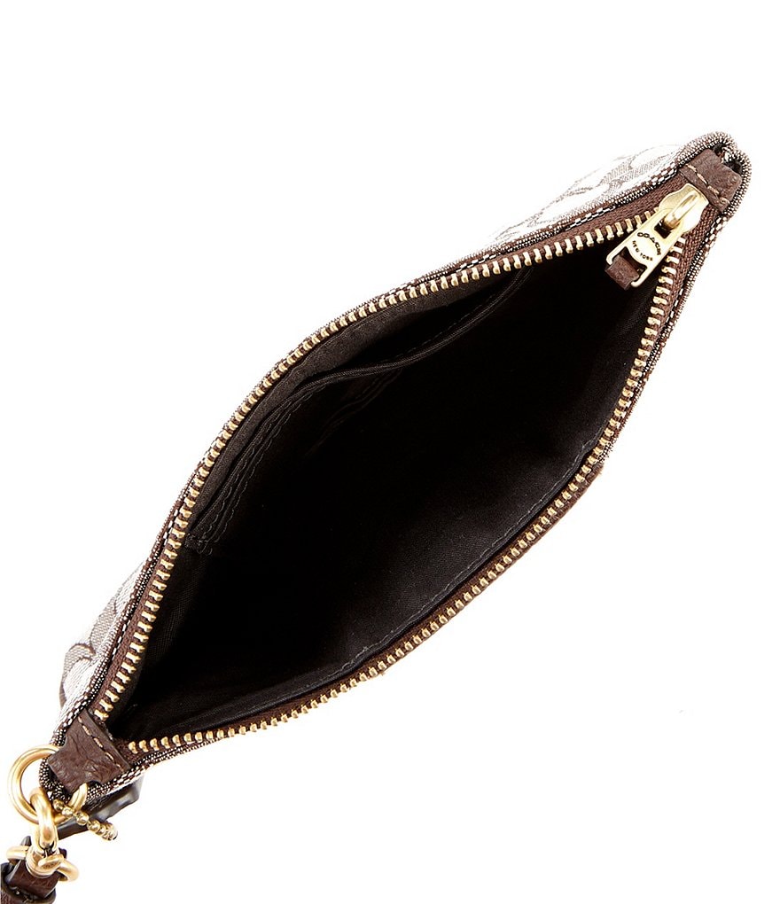 COACH Signature Jacquard and Pebble Leather Small Wristlet