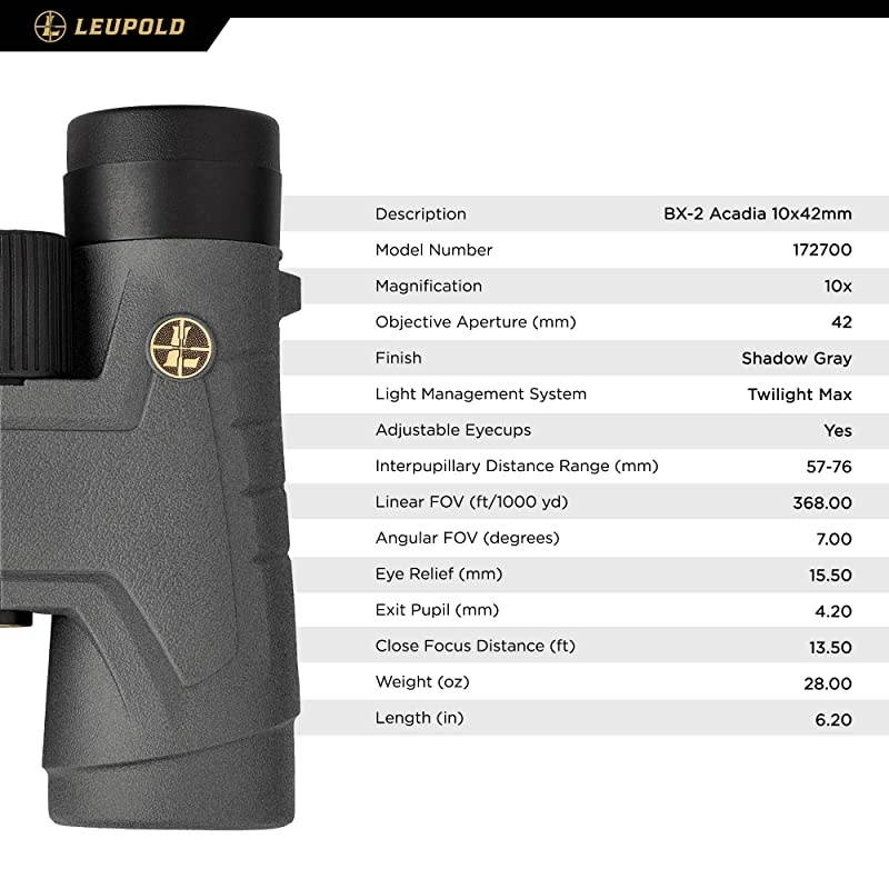 BX-2 Acadia 10x42mm Binocular , Shadow Gray