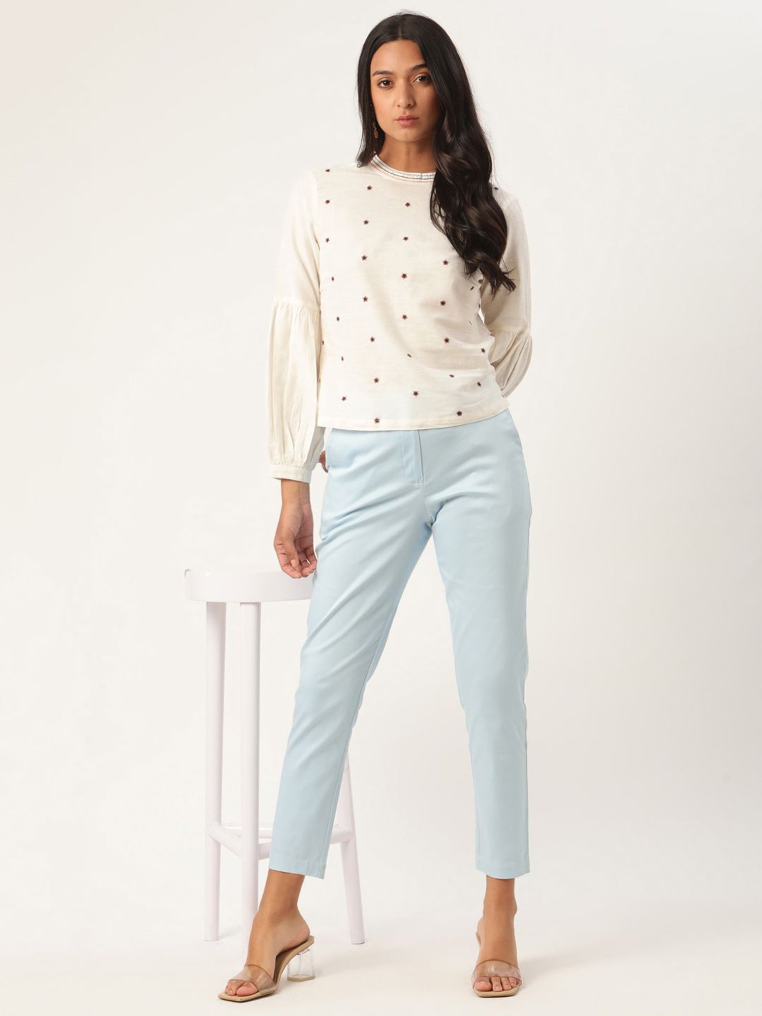 Rooted Blue Mid Rise Trousers