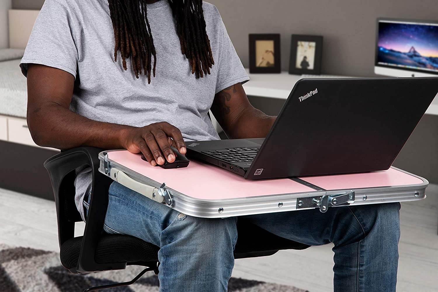 Mind Reader Folding Lap Tray, Bed Breakfast Desk with Collapsible Legs, Portable Freestanding Table for Studying, Reading, Crafting, Pink