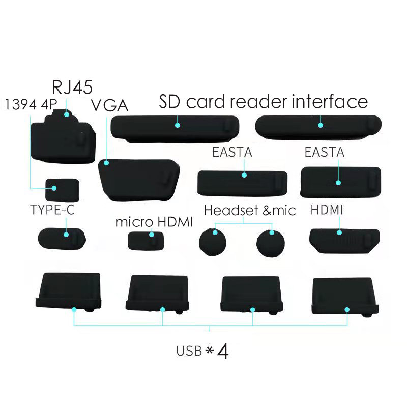 16pcs/set Colorful Silicone Anti Dust Plug Cover Stopper Dust Plug Laptop Dustproof USB Port HDMI RJ45 Interface Cover Computer Accessories