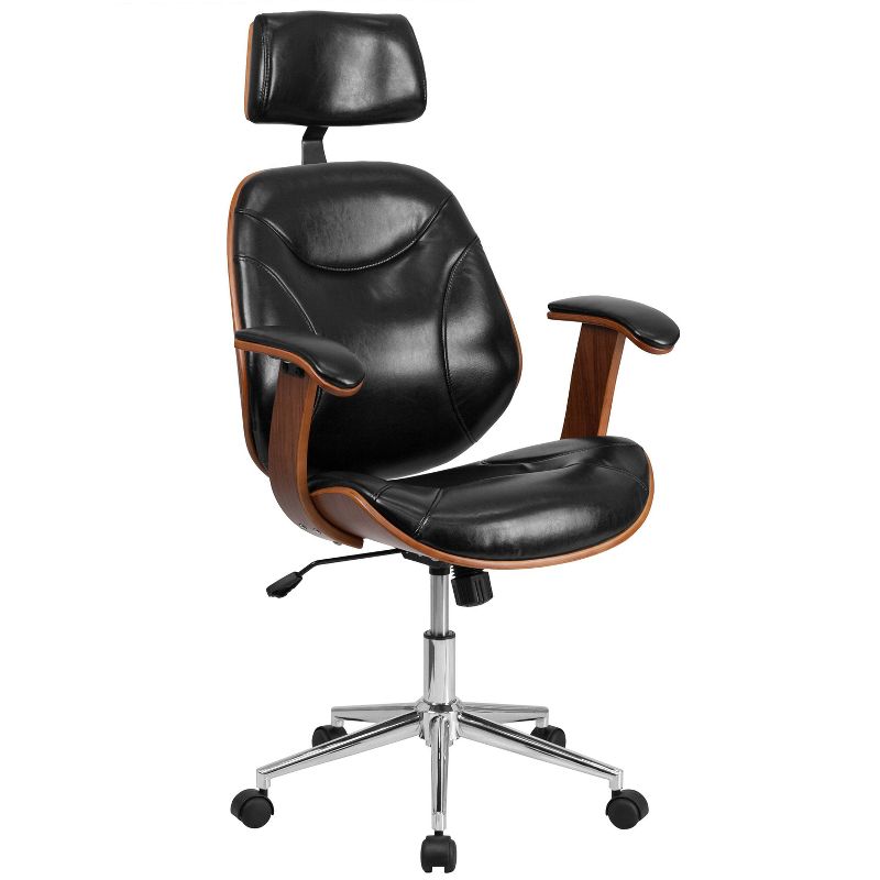 High Back Leather Executive Ergonomic Wood Swivel Office Chair with Arms Black - Riverstone Furniture