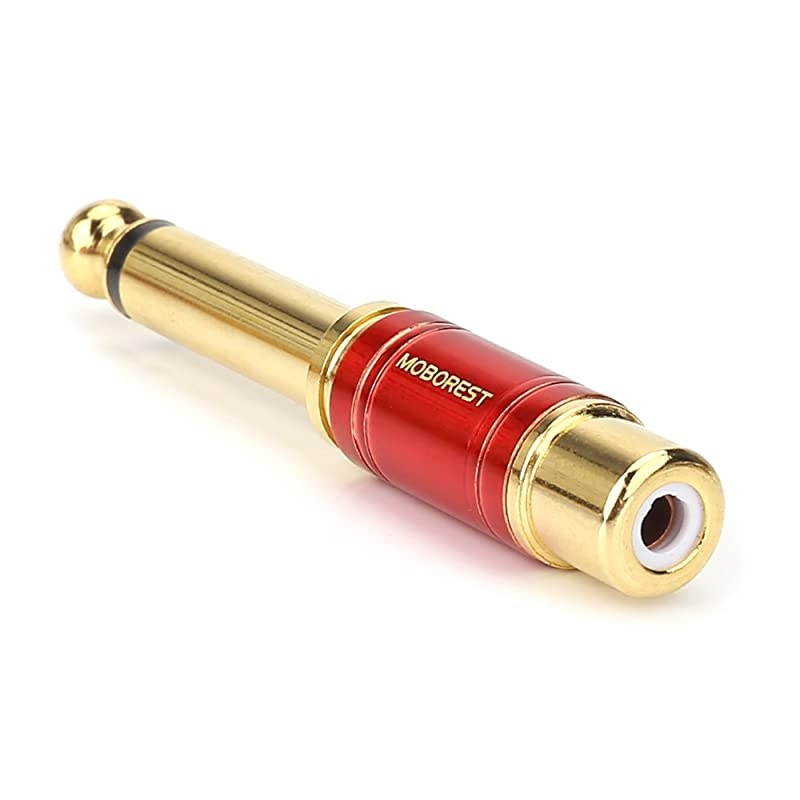 1/4 to RCA Female Adapter, 6.35mm Mono TS Jack Plug Quarter inch to RCA Interconnect Audio Adapter Coupler Connector, Pure Copper Paint Process