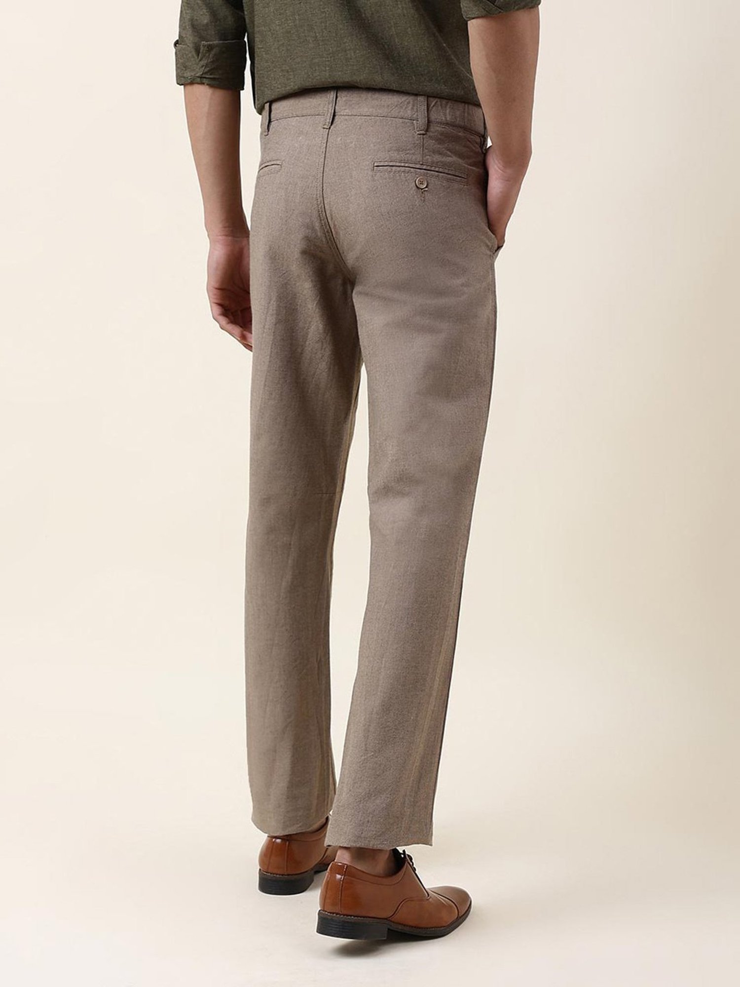 Fabindia Light Beige Comfort Fit Flat Front Trousers