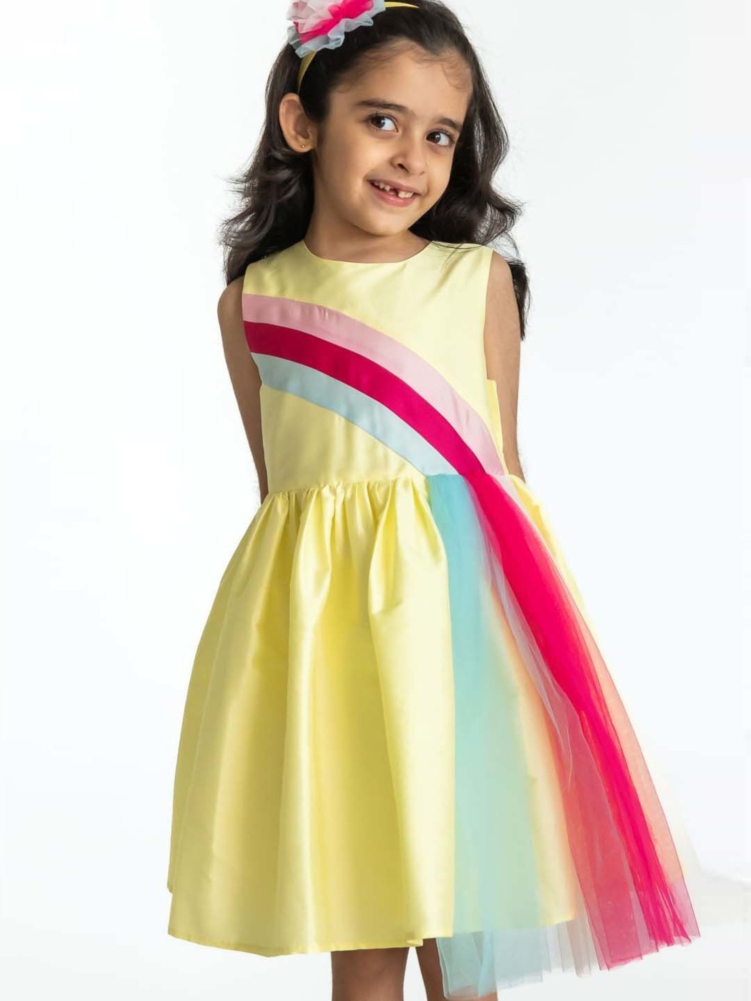 A Little Fable Kids Yellow & Pink Color Block Dress