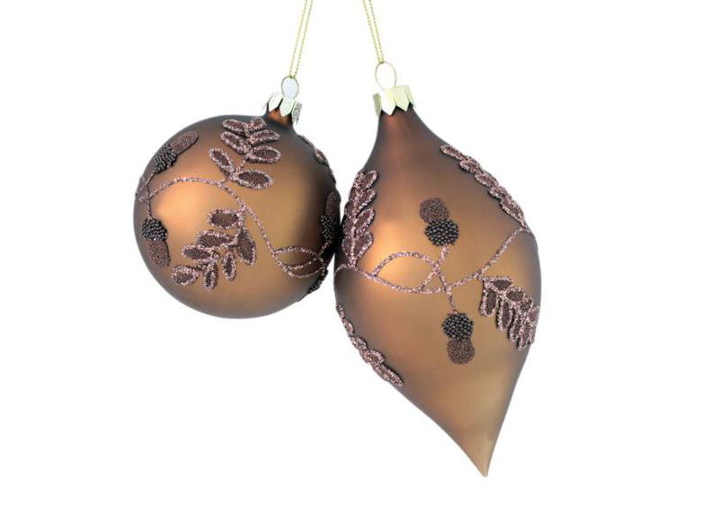 Melrose 6ct Fall Harvest Acorn with Leaves Glass Ball and Teardrop Christmas Ornaments
