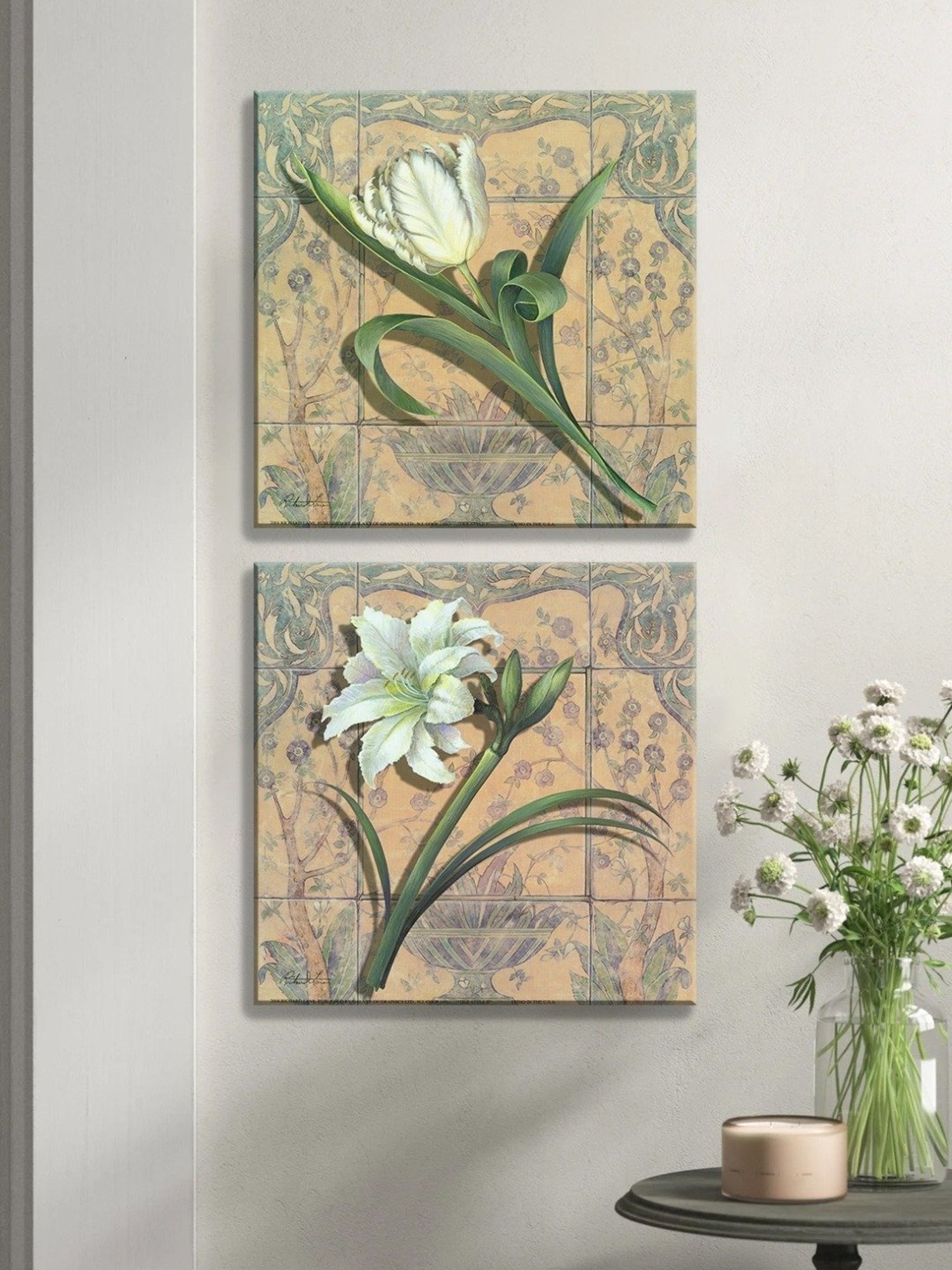 Art Street Lilly Printed White Cotton Canvas Wall Art - Set Of 2