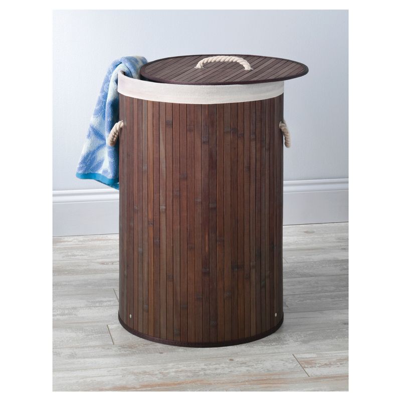 Whitmor Round Dark Bamboo Hamper with Rope Handles