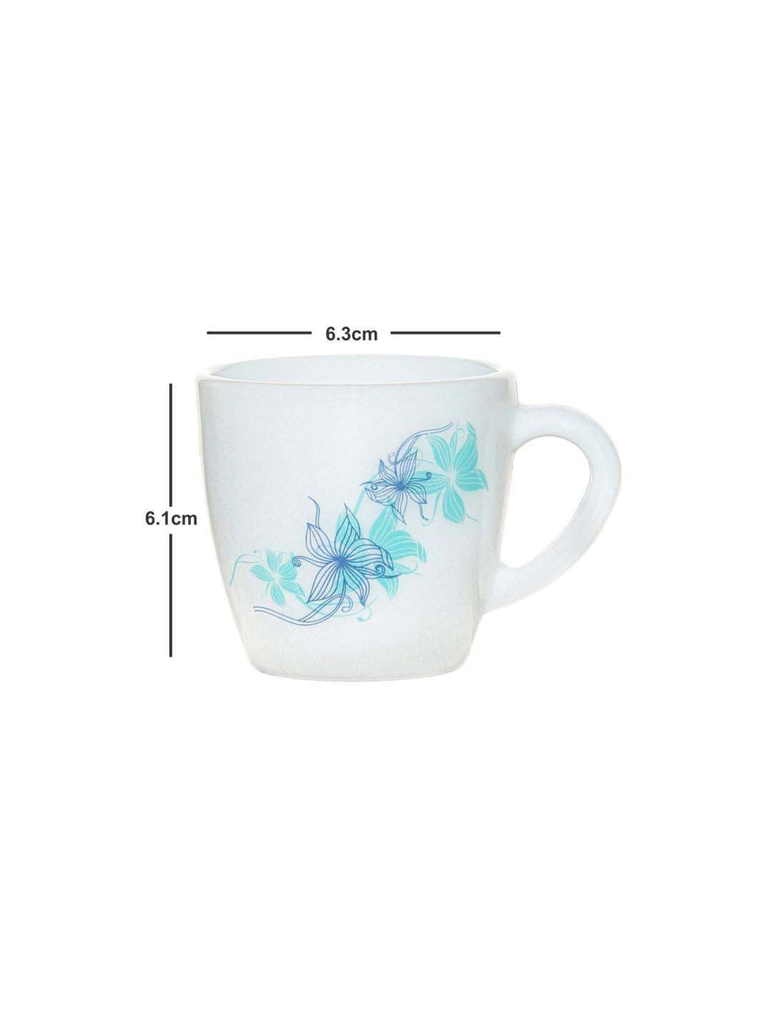 Cello White & Blue Glass Coffee Mug (0.1 L) - Set of 6