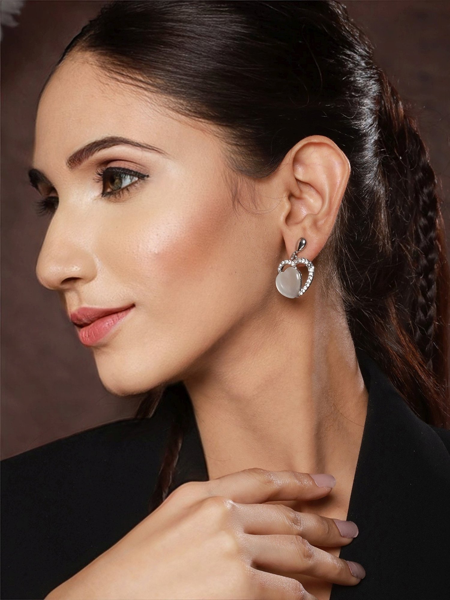 Prita by Priyaasi Heart American Diamond Studded Drop Earrings