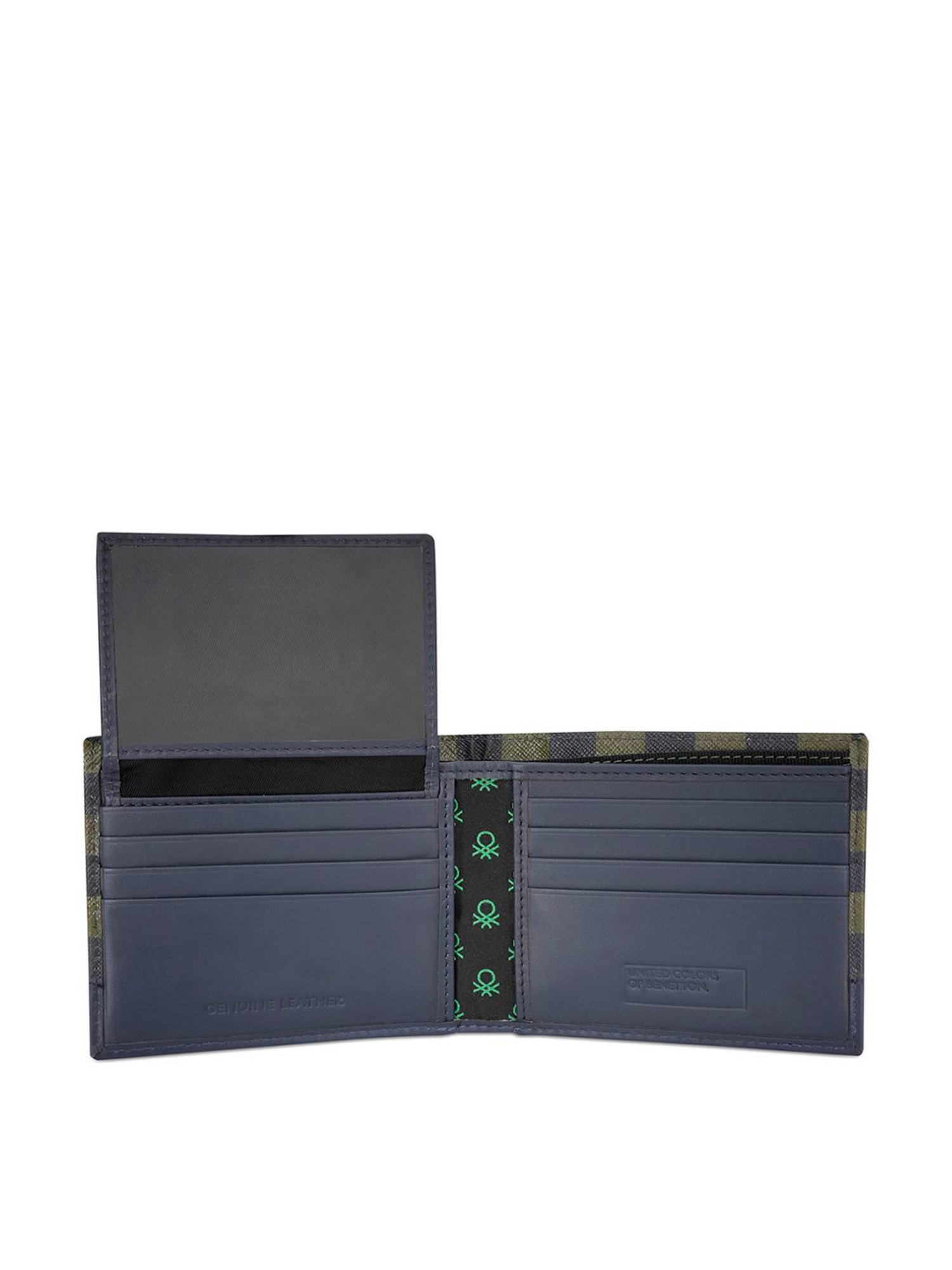 United Colors of Benetton Camora Olive & Navy Leather Printed Bi-Fold Wallet