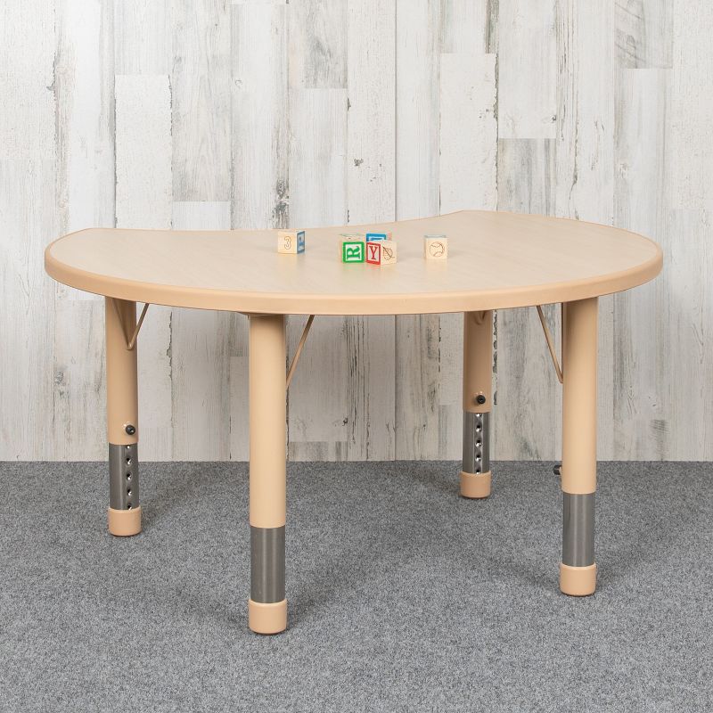 Emma and Oliver 25.125"W x 35.5"L Crescent Natural Plastic Adjustable Activity Table-Seats 4