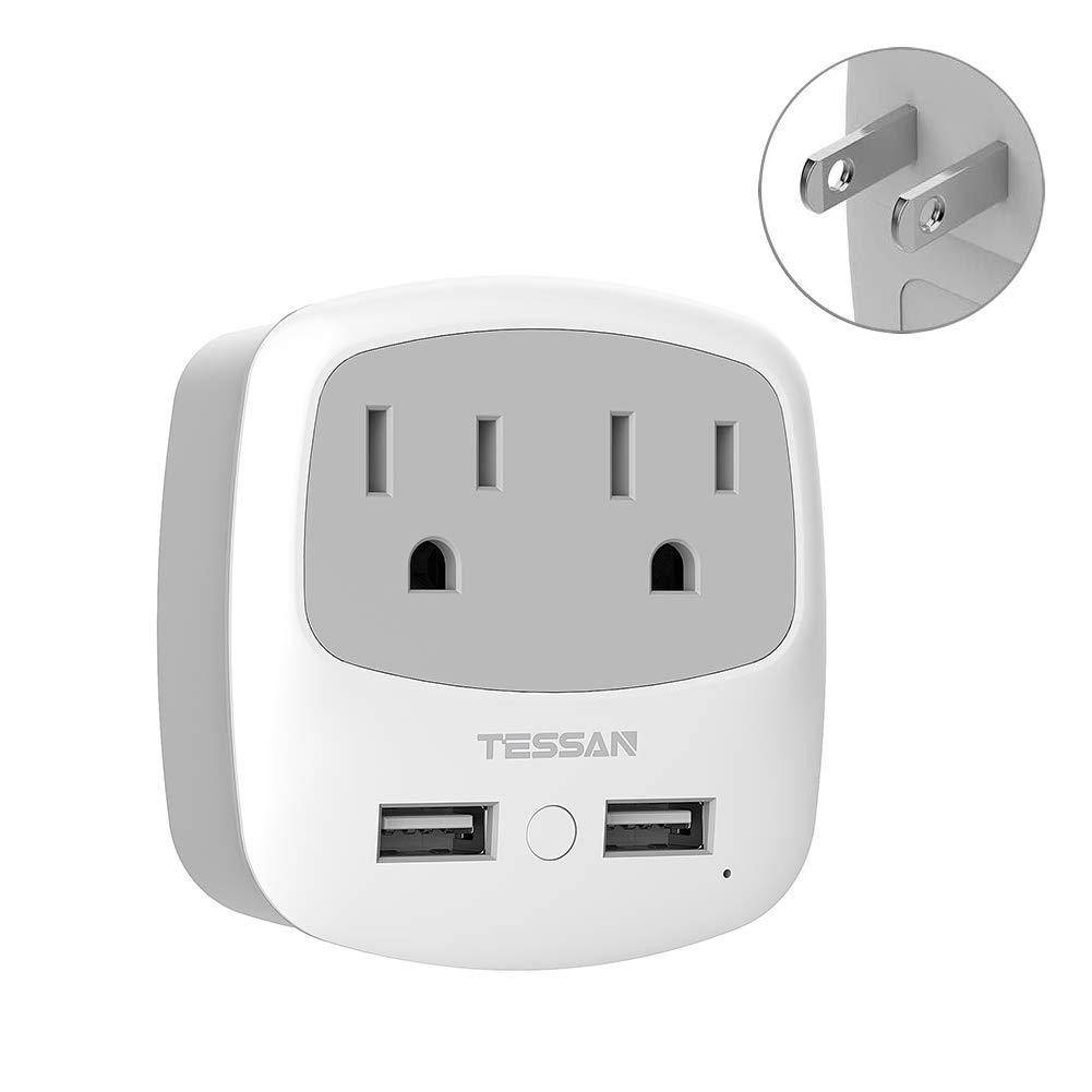 TESSAN 3 to 2 Prong USB Outlet Plug, Japan Power Adapter with 2 Wall Charger Extender Cruise Ship Accessories, Travel Multi Plug Adaptor for US to Japanese - Type A Plug Splitter