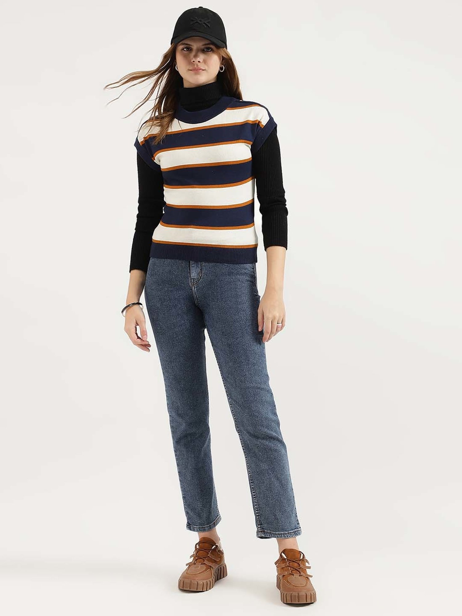 United Colors of Benetton Blue Cotton Striped Top