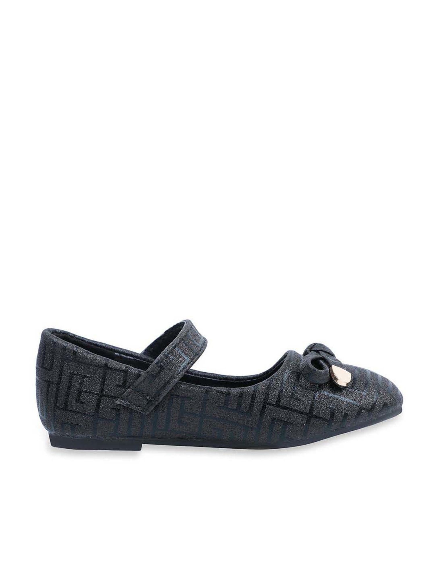Baby Moo Kids Black Bash Embellished Shimmer With Bow Mary Jane Shoes