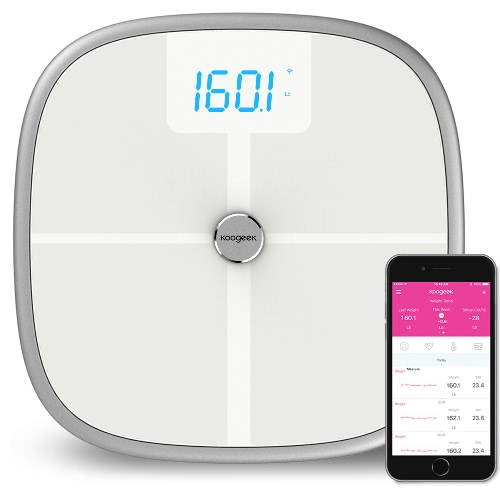 Koogeek Smart Health Scale Bluetooth WiFi Sync Measures Muscle Bone Mass BMI BMR and Visceral Fat Weight Body Fat Water 16 Users Recognition 330lb/150kg Weight Capacity